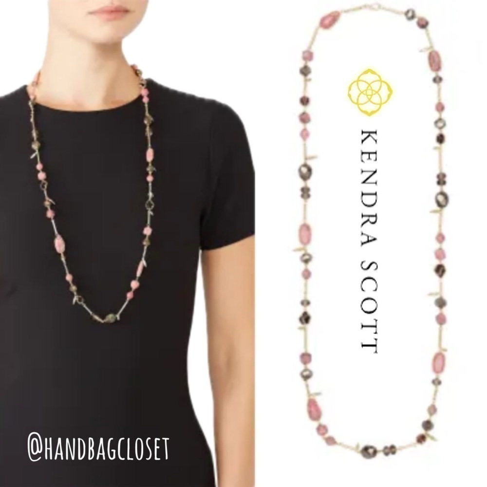 Kendra Scott RUTH Long Station Necklace Gold Pink Rhodolite Necklace